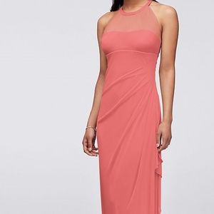Sleeveless Long Mesh Dress with Illusion Neckline